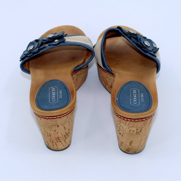 Coach Jesaca Taupe/Navy Floral Slip On Platform Wedge 7B - Picture 4 of 8